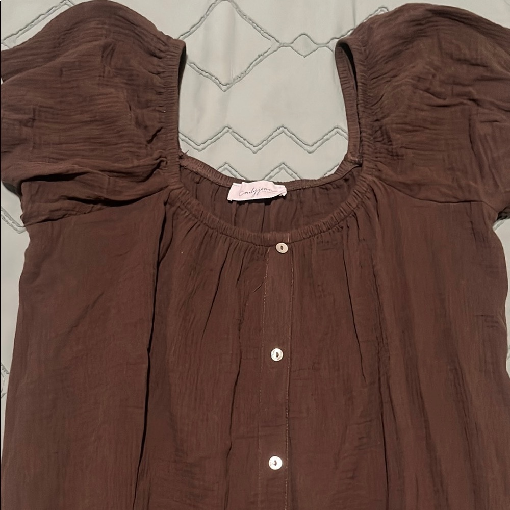 Carly Jean Los Angeles Brown Puff Sleeve Dress